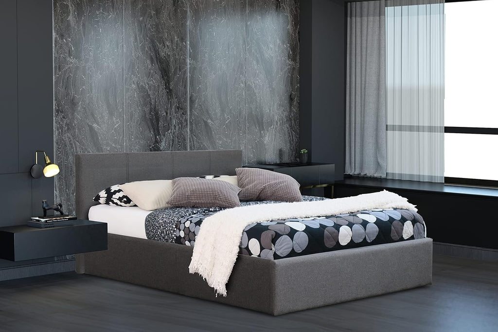 Double (4ft6) Grey Fabric Ottoman Storage Bed
