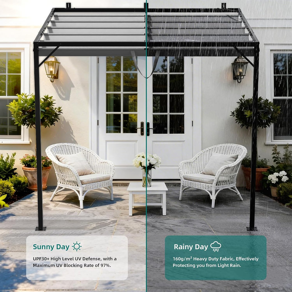 Gazebo, Metal Pergola With Retractable Roof,Outdoor Parasol Features Water