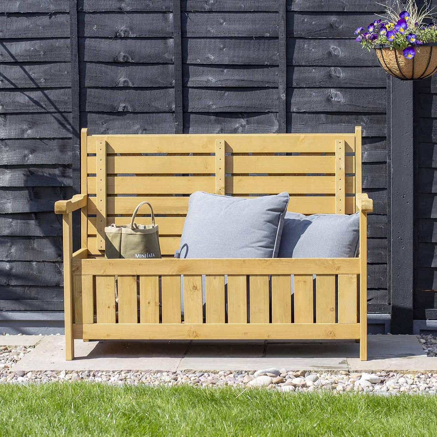 Wooden 2 Seater Outdoor Garden Bench with Built In Storage Seat