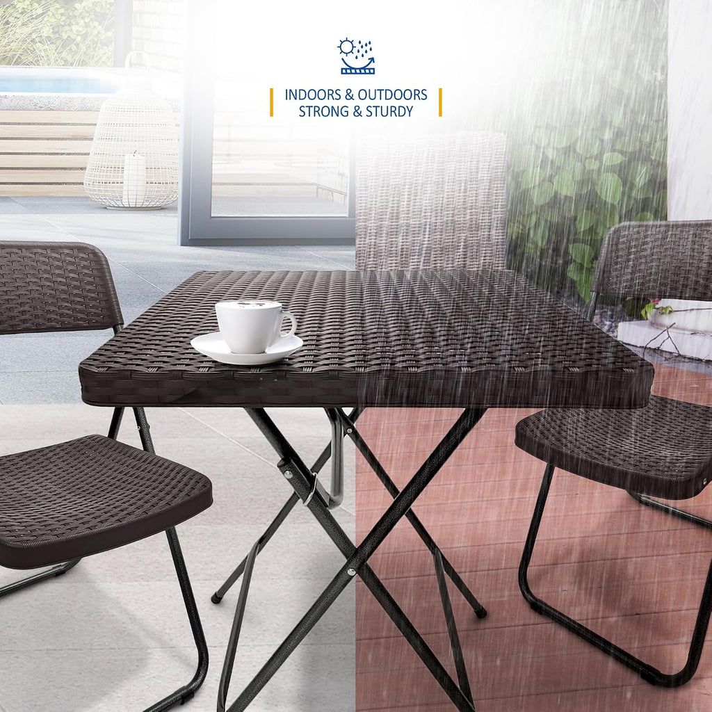 Patio Bistro Garden Furniture Set - 3 Piece Rattan Effect Folding Table and Chairs - Heavy Duty Capacity