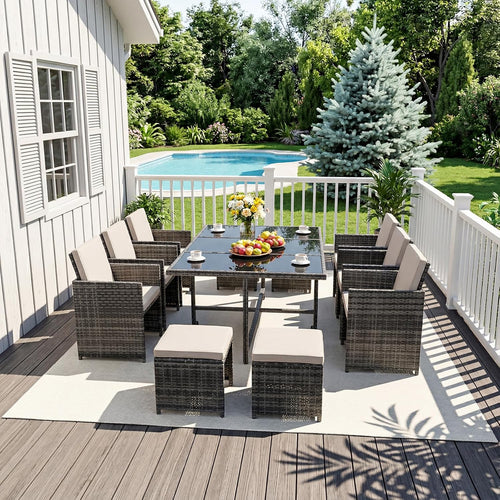 10 Seater Rattan Garden Dining Set with Large Table