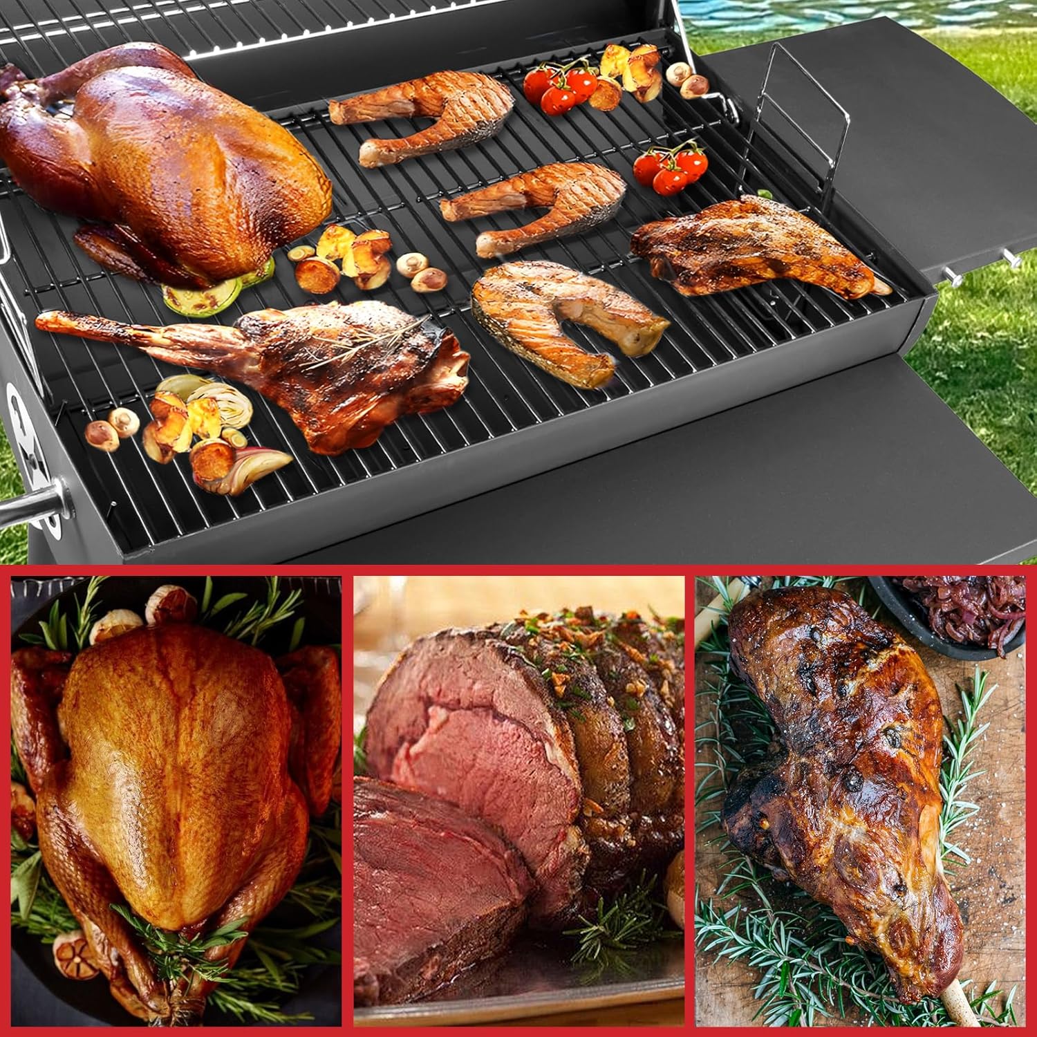 BBQ Grill Smoker With Side Shelves