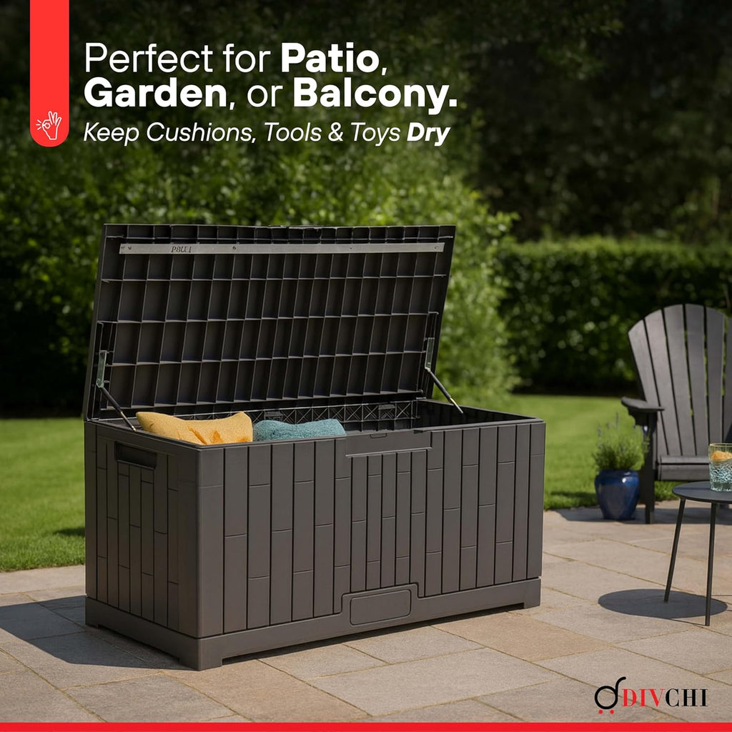 Outdoor Storage Box Waterproof Deck Box for Garden Tools Patio Cushions Toys Logs Coal and Pool Accessories Lockable Indoor Outdoor Storage for Supplies &amp; Essentials (100 Gallon)
