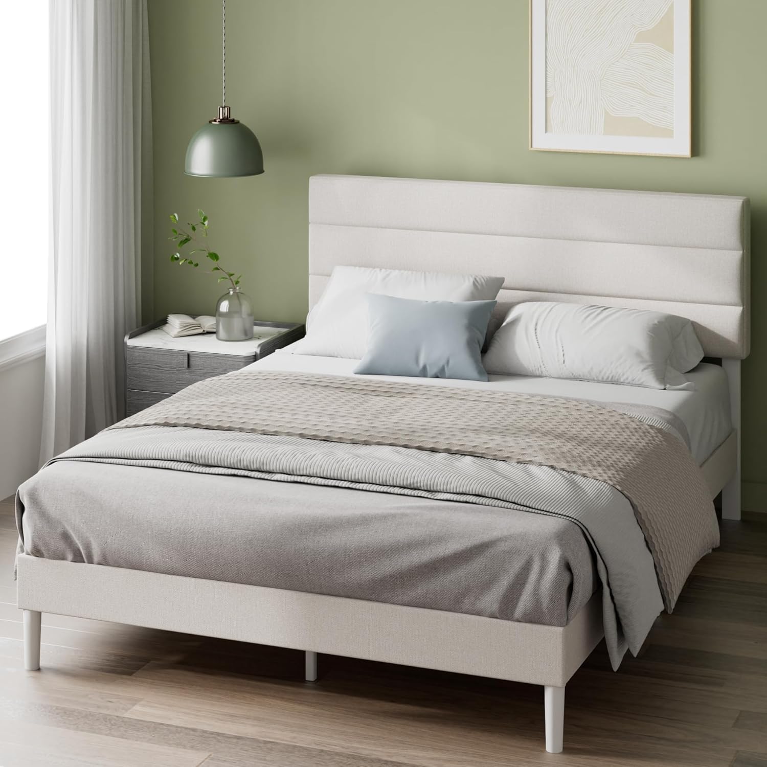 Double Upholstered Bed Frame with Headboard (135 x 190 cm)