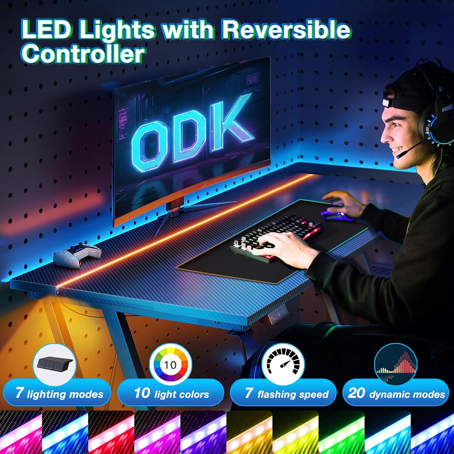 Gaming Desk with LED Lights