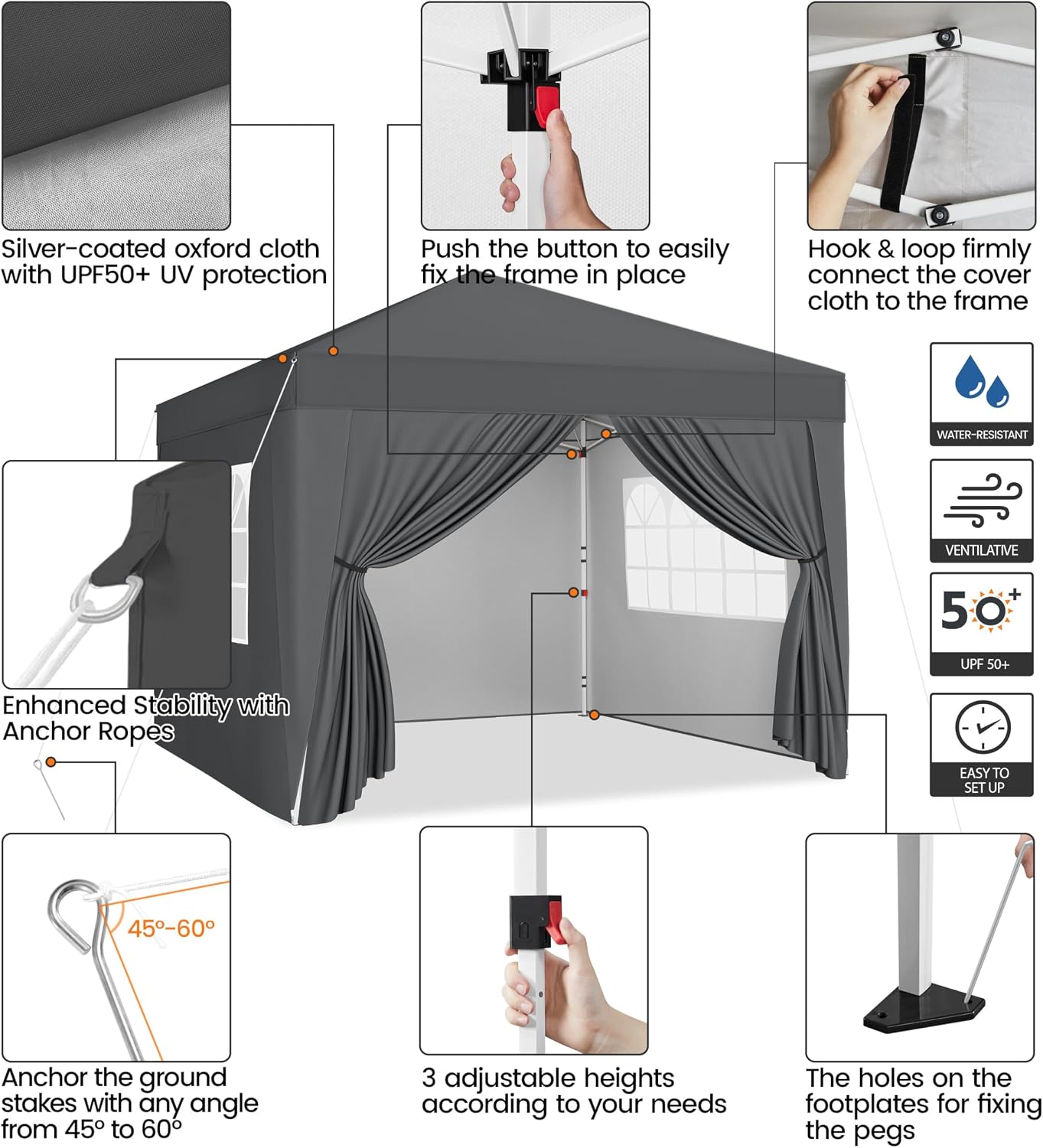 3m × 3m Pop-Up Gazebo with 4 Removable Side Panels