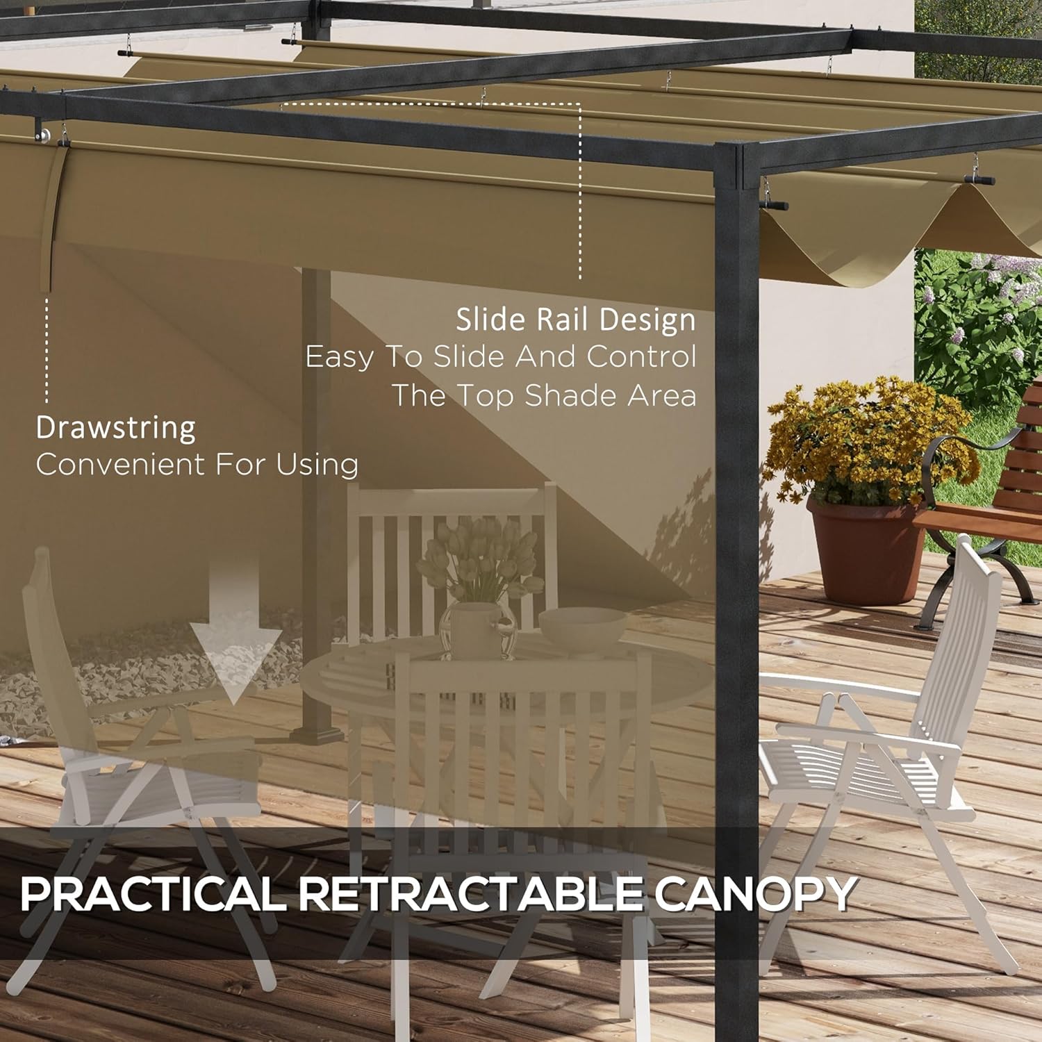 3 x 2m Metal Outdoor Pergola with Retractable Roof
