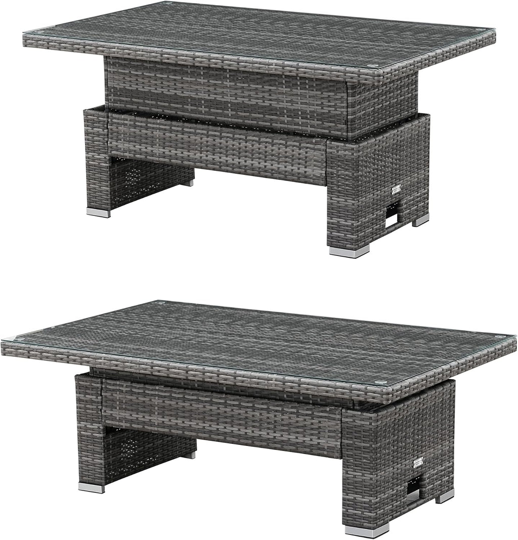 9 Seater Rattan Garden Furniture Set with Height Adjustable Rising Table - Outdoor Furniture Rattan Corner Sofa - Garden Patio Sets - FREE COVER INCLUDED (Dark Grey Mixed with Dark Grey Cushions)