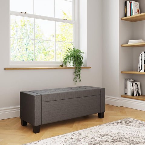 Grey Ottoman Blanket Storage Box
