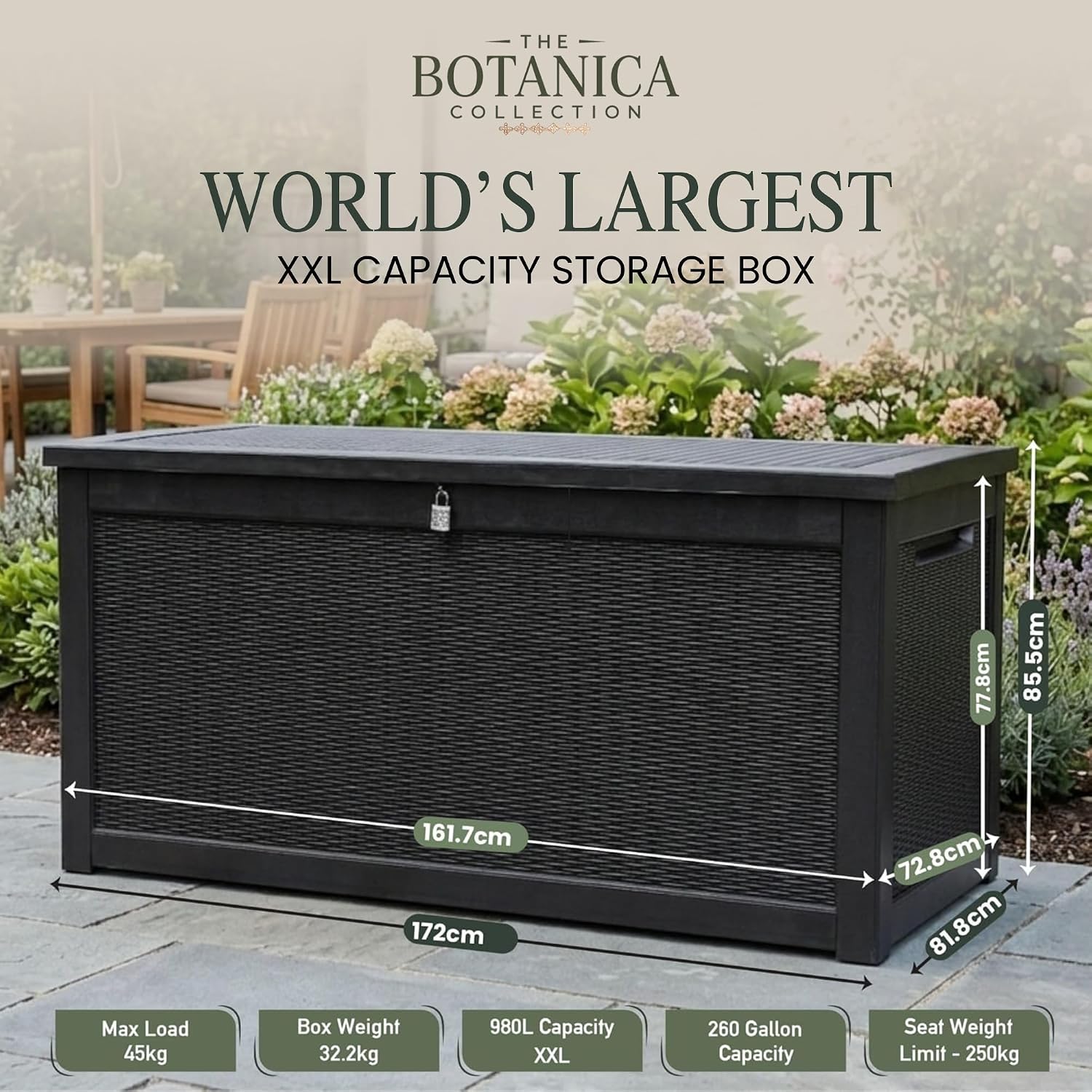 980L XXL Garden Storage Box &amp; Bench Seat