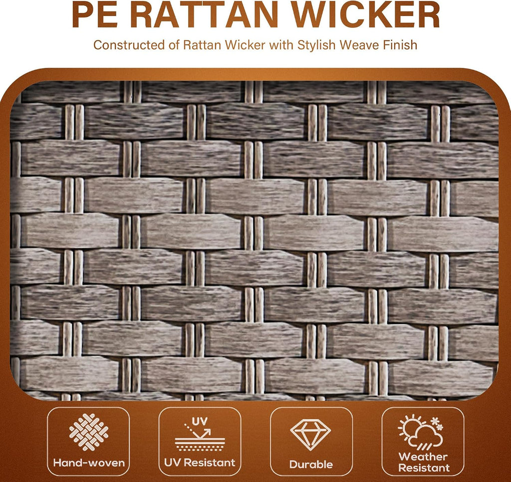 Rattan Garden Furniture Set with Fire Pit Table 3 Pieces Outdoor Sectional Sofa Set