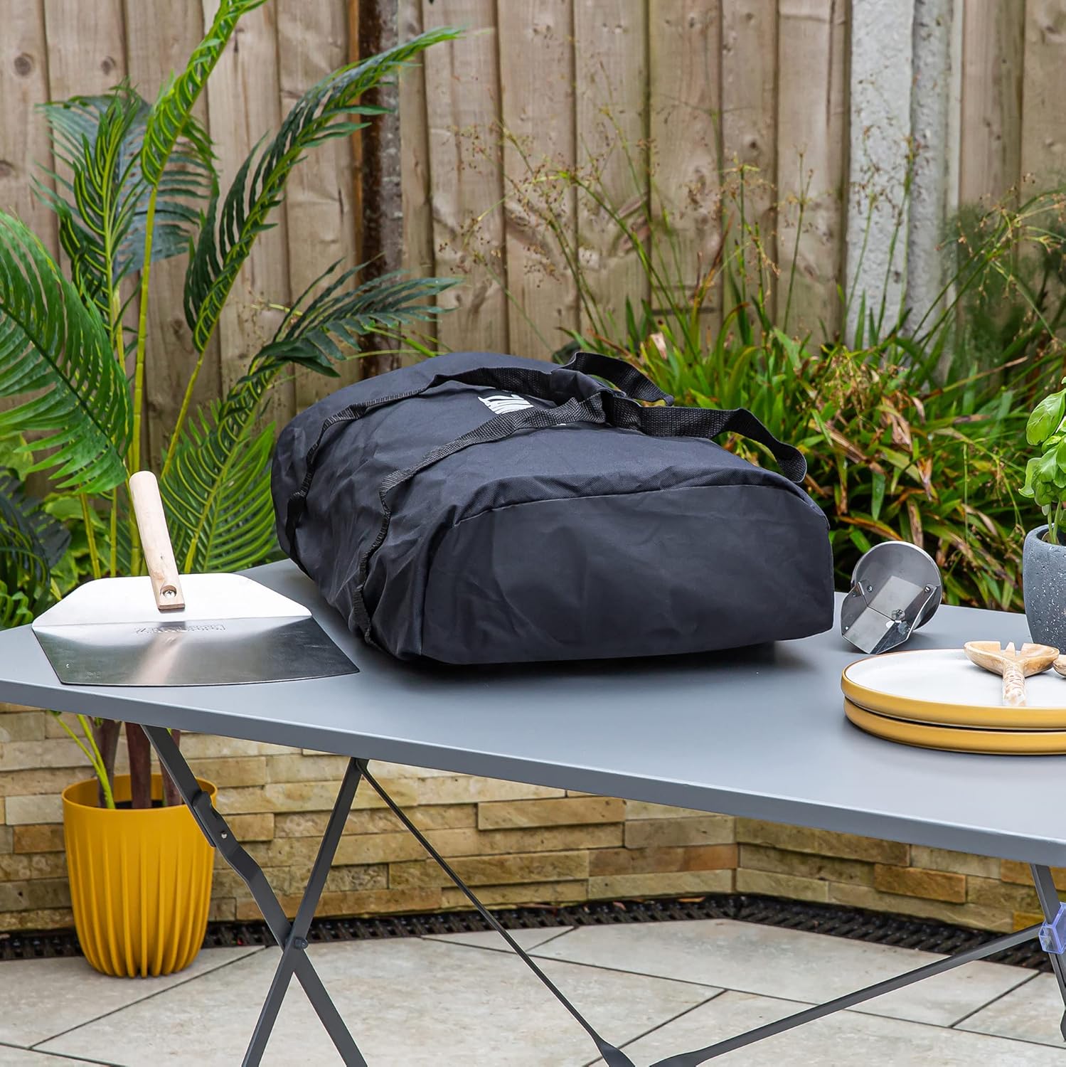 ZPO1BPC Outdoor 12 Inch Wood Pellet Portable Wood Fired Pizza Oven with Paddle and Cover in Black