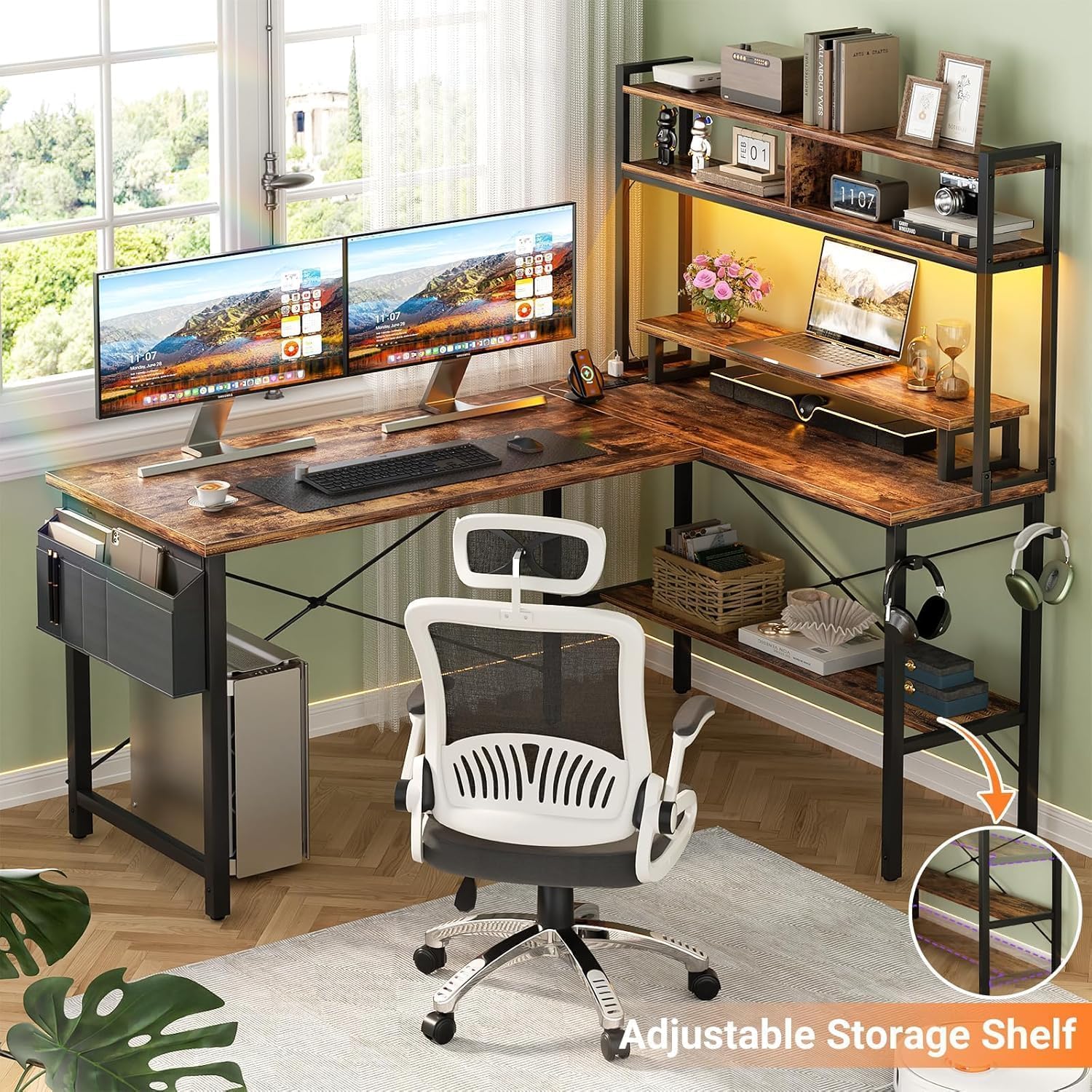 Gaming Desk with Power Outlets &amp; LED Lights