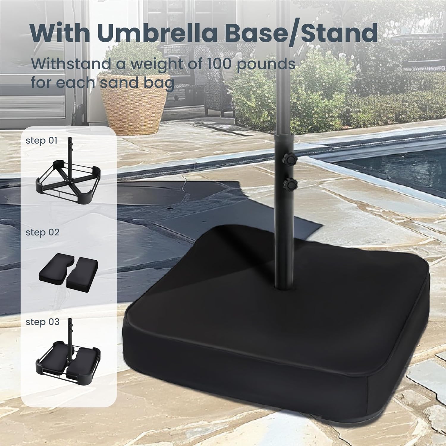 2.7×4.5m Garden Parasol Umbrella for Sun Protection with Base Included and Crank Patio Outdoor Waterproof Umbrella