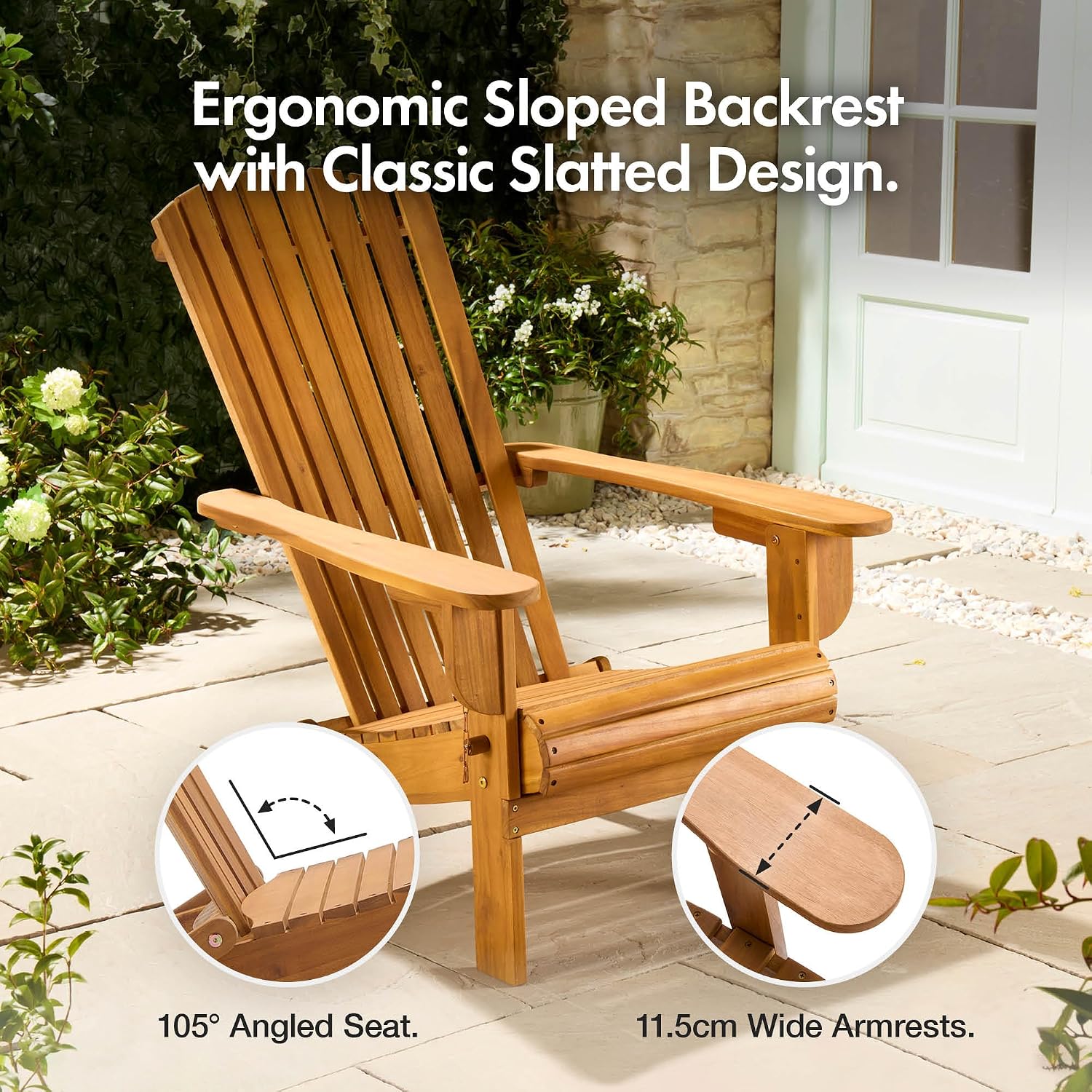 Folding Adirondack Chairs Set 2 - Natural Foldable Fire Pit Chairs for Garden
