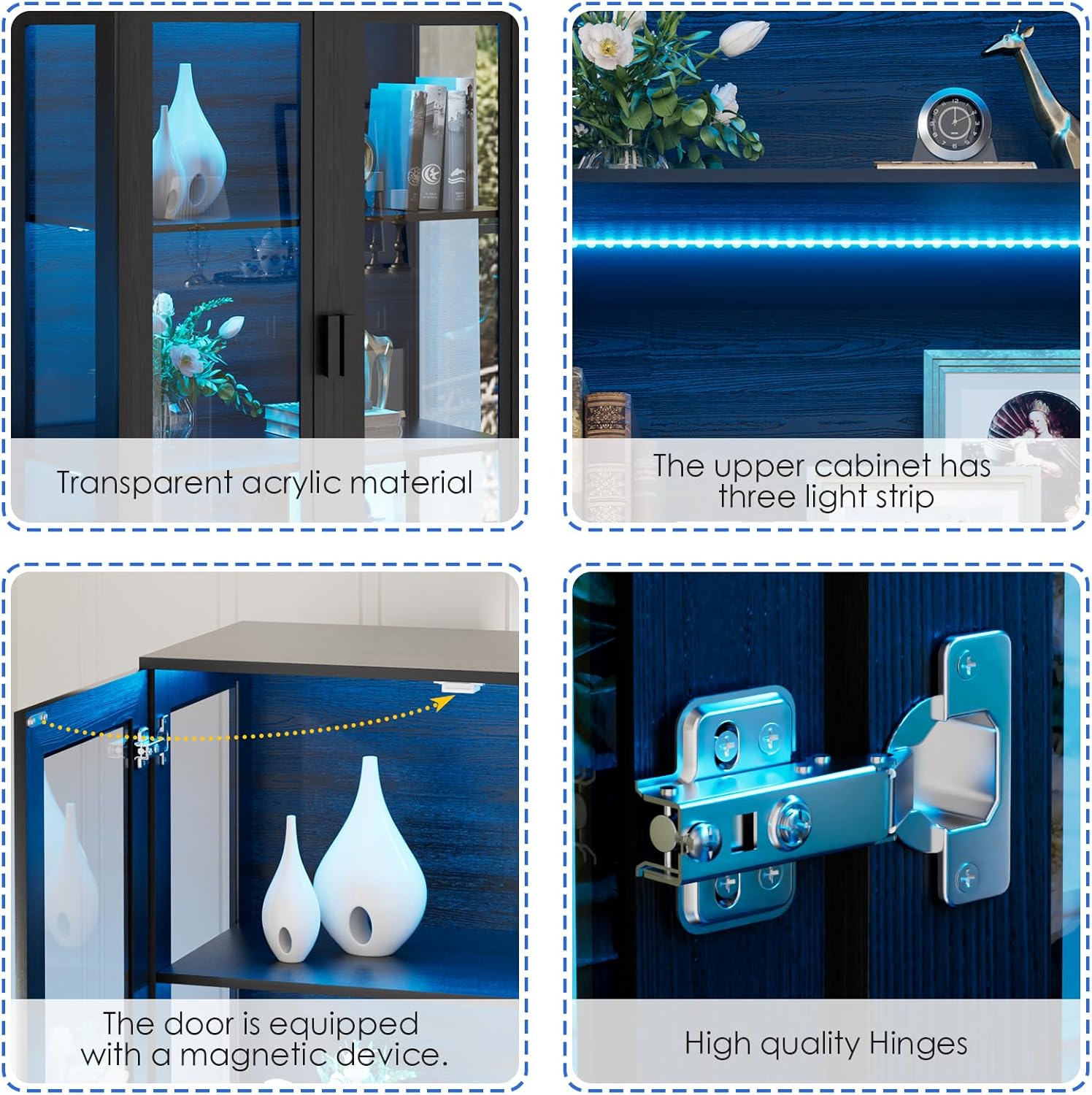 Cabinet with Glass Doors and 3 Color Lights