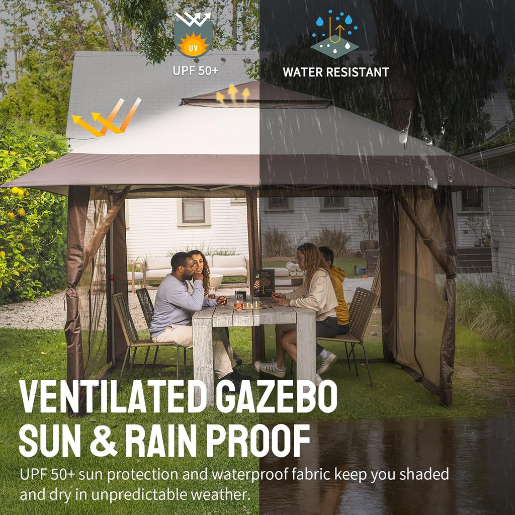 4m × 4m Double-Roof Pop-Up Gazebo with Vented Canopy