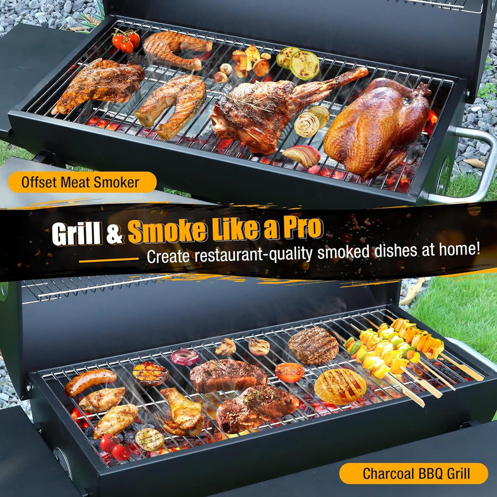 Large charcoal barbeque grill outdoor: barrel smoker bbq grill with 4 air vents for Home Garden Cooking