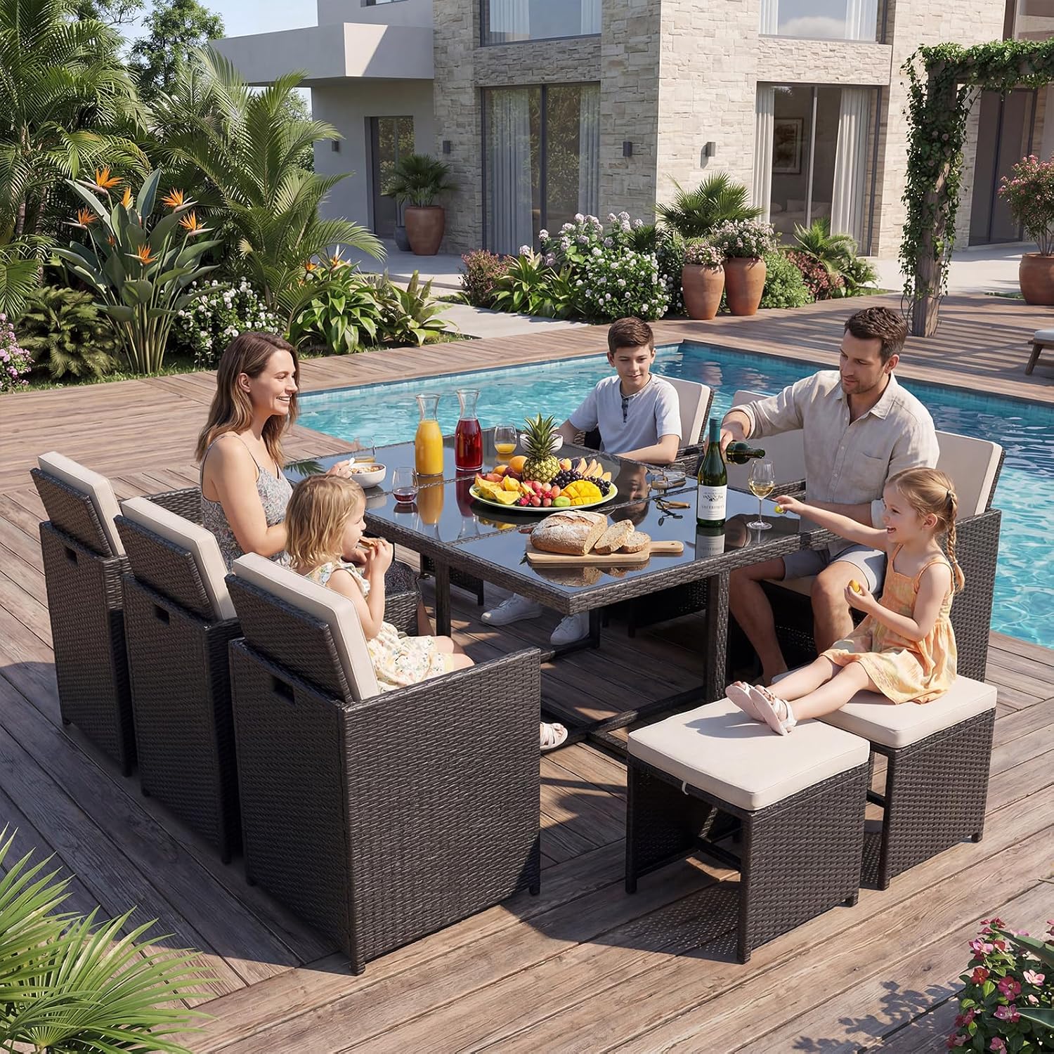 10 Seater Rattan Garden Dining Set with Large Table