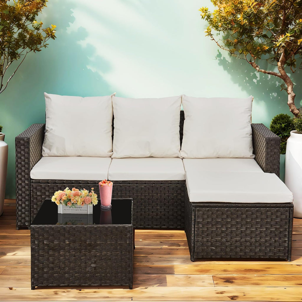 3-Piece Rattan Garden Furniture Set