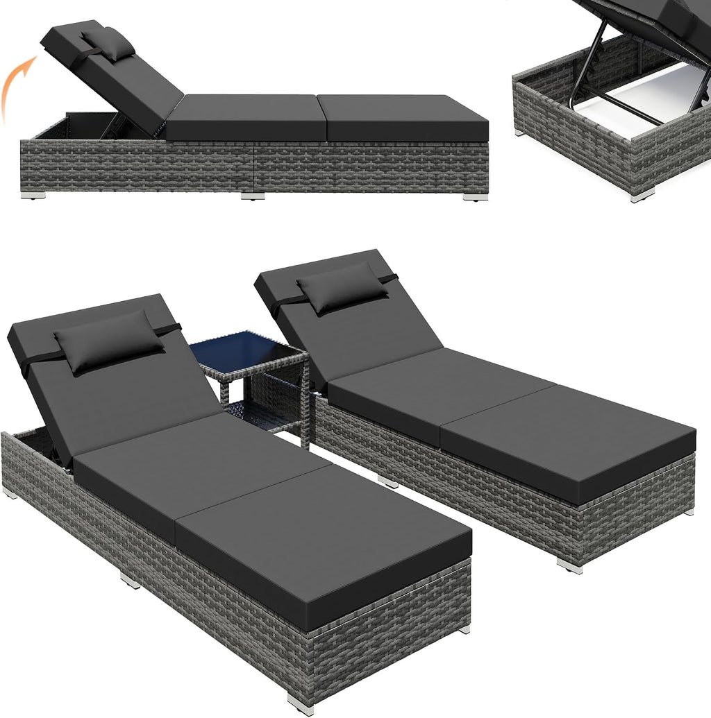3PC Rattan Sun Lounger Set plus Side Table
