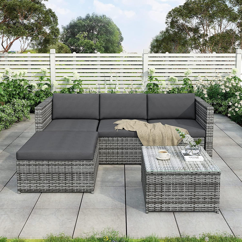 Garden Corner Sofa Rattan Patio Set Garden Entertaining Furniture Lounge Set (Grey)