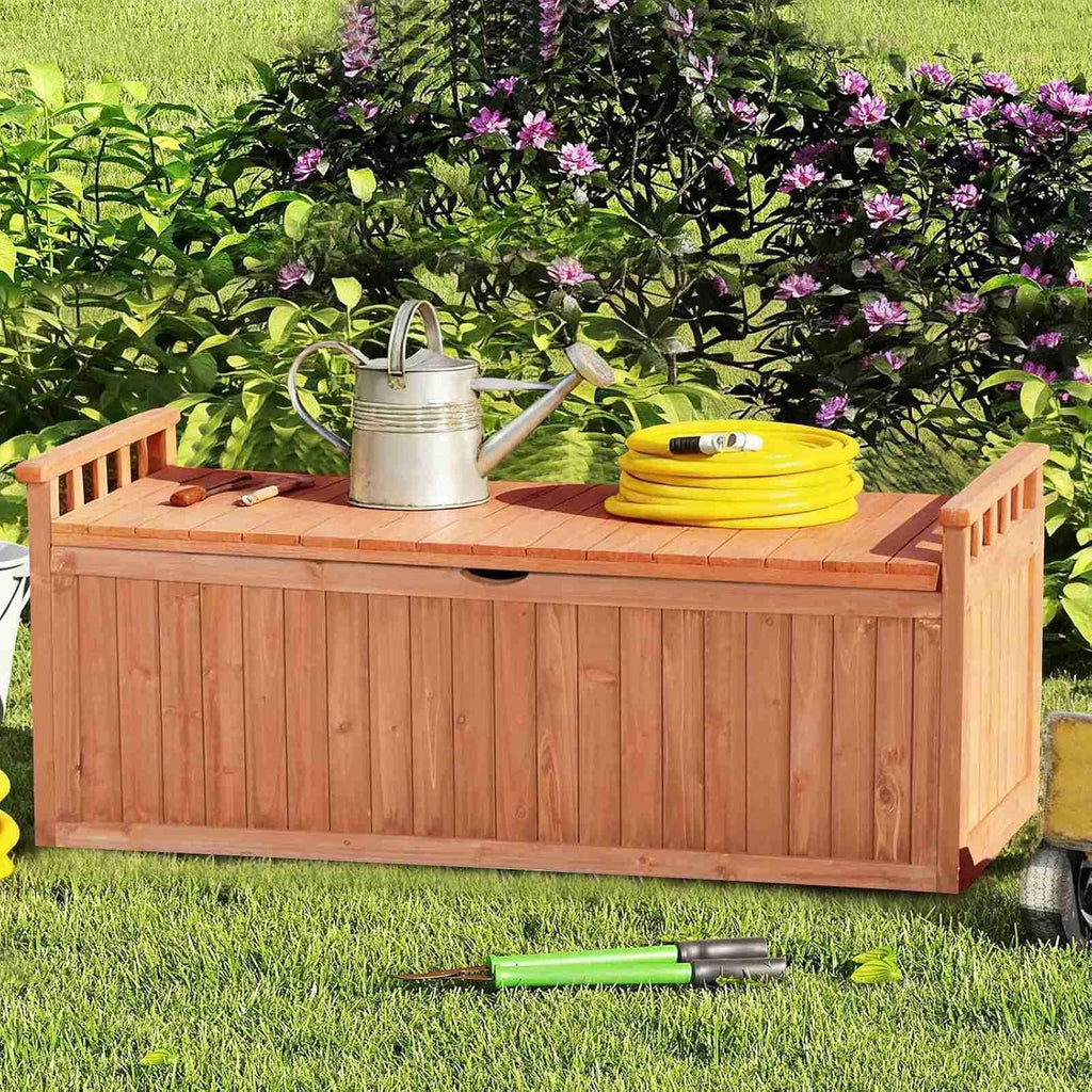 Wooden Garden Bench 2 Seater Storage Box with Lid Outdoor Patio Deck Furniture Container Trunk BT-WGB04 Natural