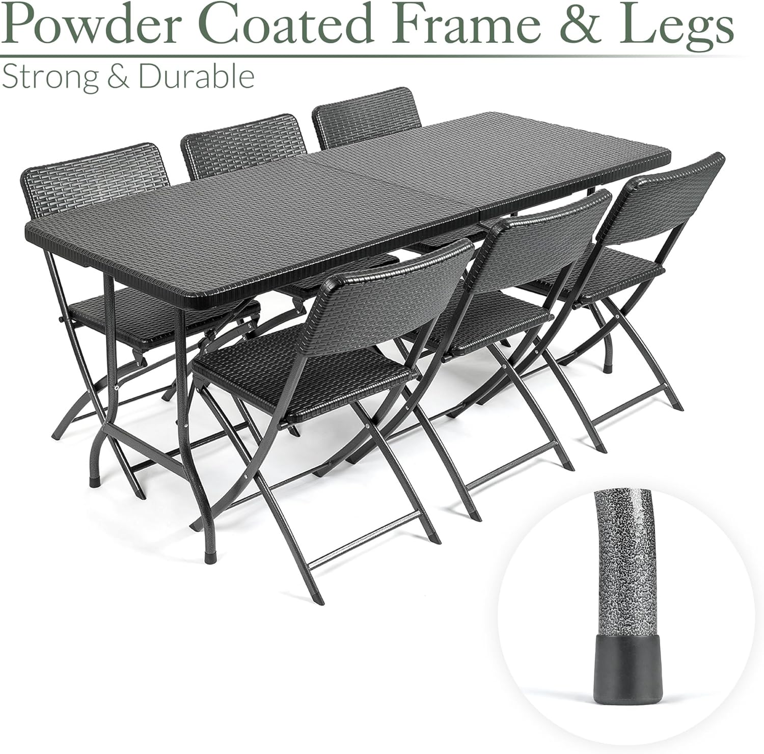 Garden Table and Chairs Set 6 Seater Rattan Effect Folding Patio Furniture (6ft)