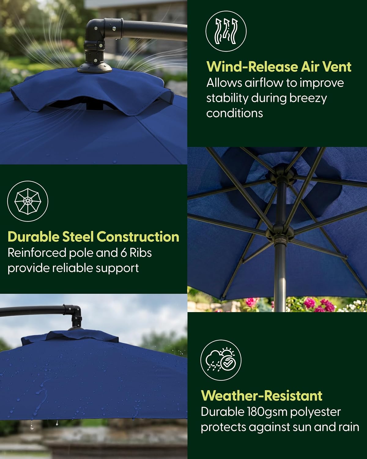 3M Cantilever Garden Parasol with 4pc Fillable Base Set