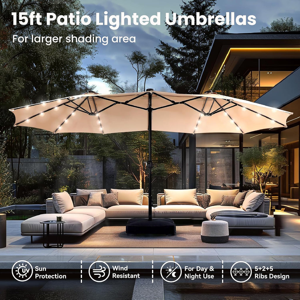 2.7×4.5m Garden Parasol Umbrella for Sun Protection with Base Included and Crank Patio Outdoor Waterproof Umbrella
