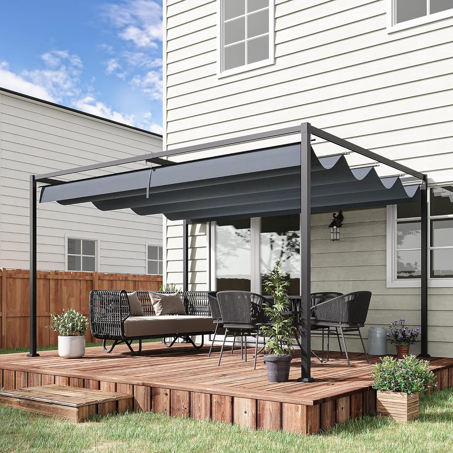 4 × 3m Metal Pergola with Retractable Roof