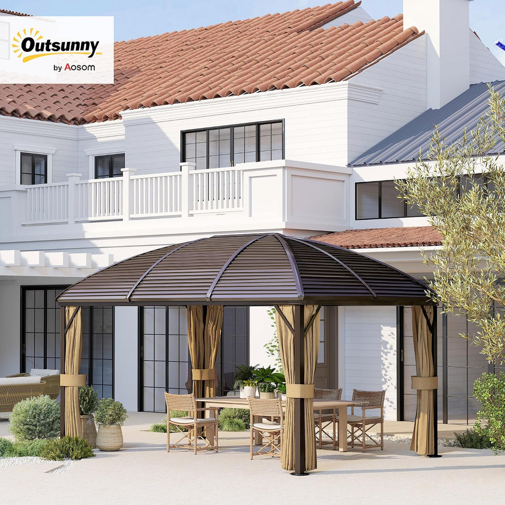 3 x 4m Patio Aluminium Gazebo Hardtop Metal Roof Canopy Marquee Party Tent Garden Outdoor Shelter with Mesh Curtains &amp; Side Walls
