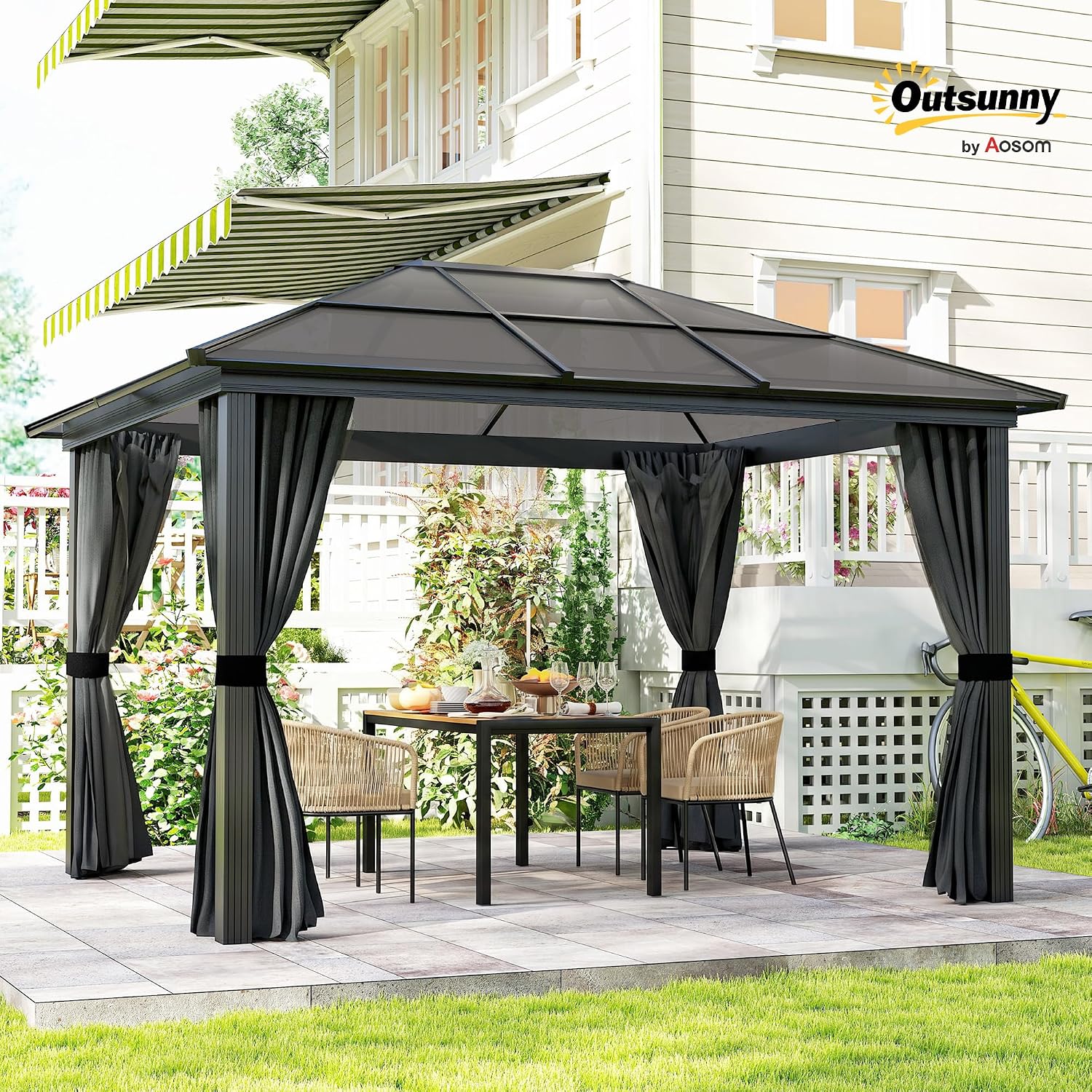 3 x 3.6m Hardtop Gazebo with UV Resistant Polycarbonate Roof &amp; Aluminium Frame