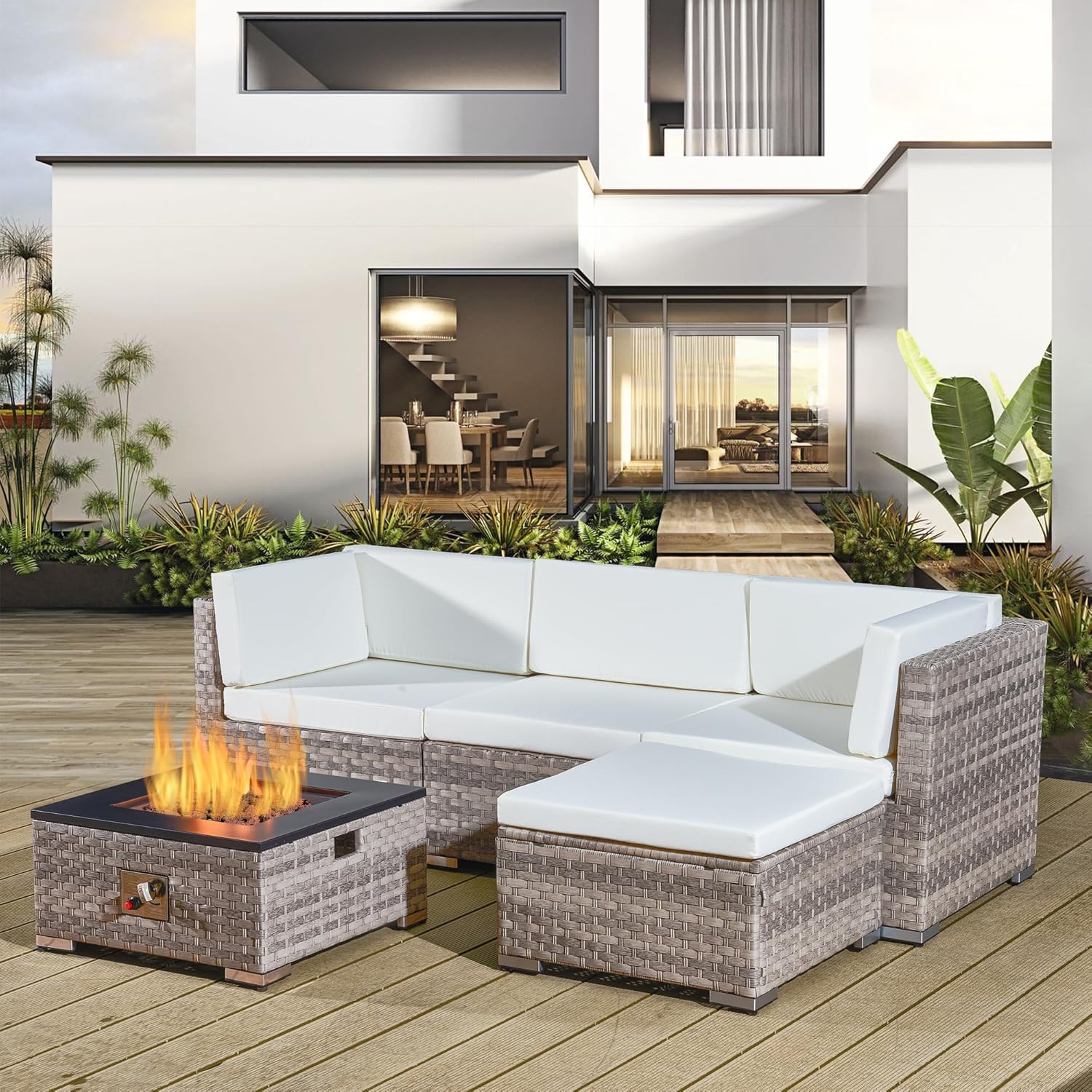 Outdoor Rattan Gas Fire Pit Table