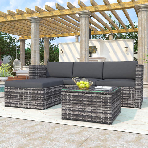 Garden Corner Sofa Rattan Patio Set Garden Entertaining Furniture Lounge Set (Grey)
